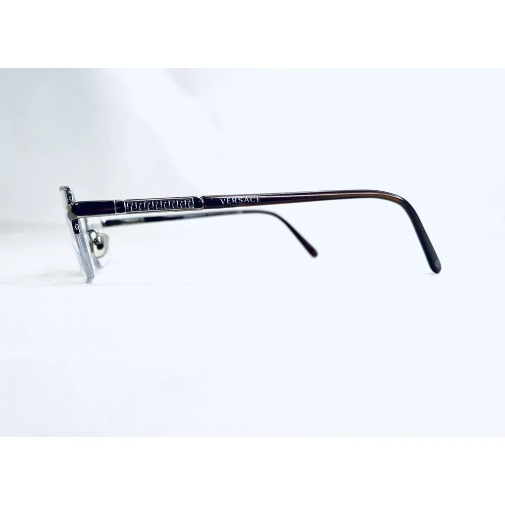 Versace Silver & Brown Half Rim Rectangular Glasses Italy 50 18 135